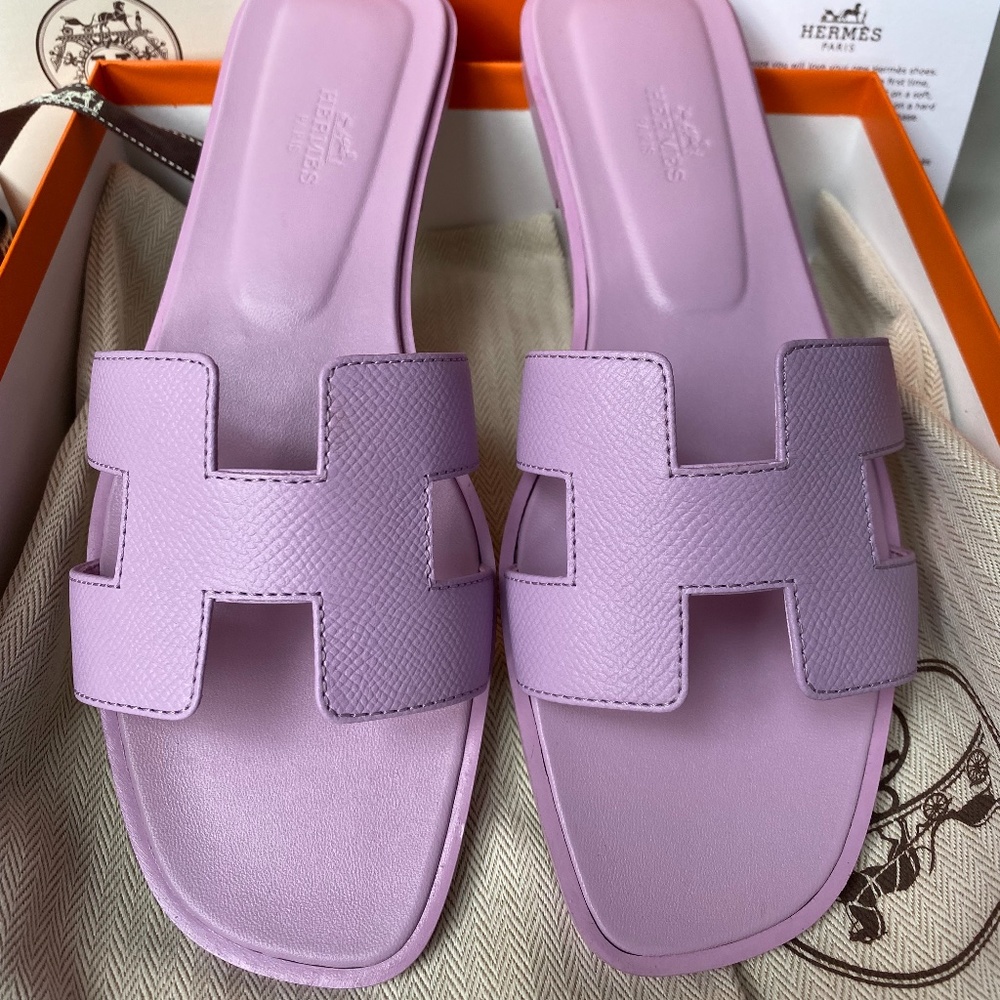 HERMES LAVENDER EPSOM LEATHER ORAN SANDALS SIZE 38
